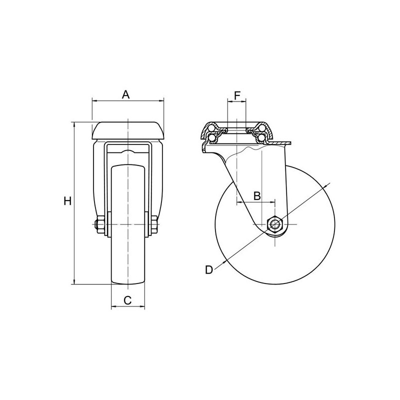 Swivel Bolt Hole Unbraked Castor - 100mm Swivel Bolt Hole Unbraked Castor - 100mm
